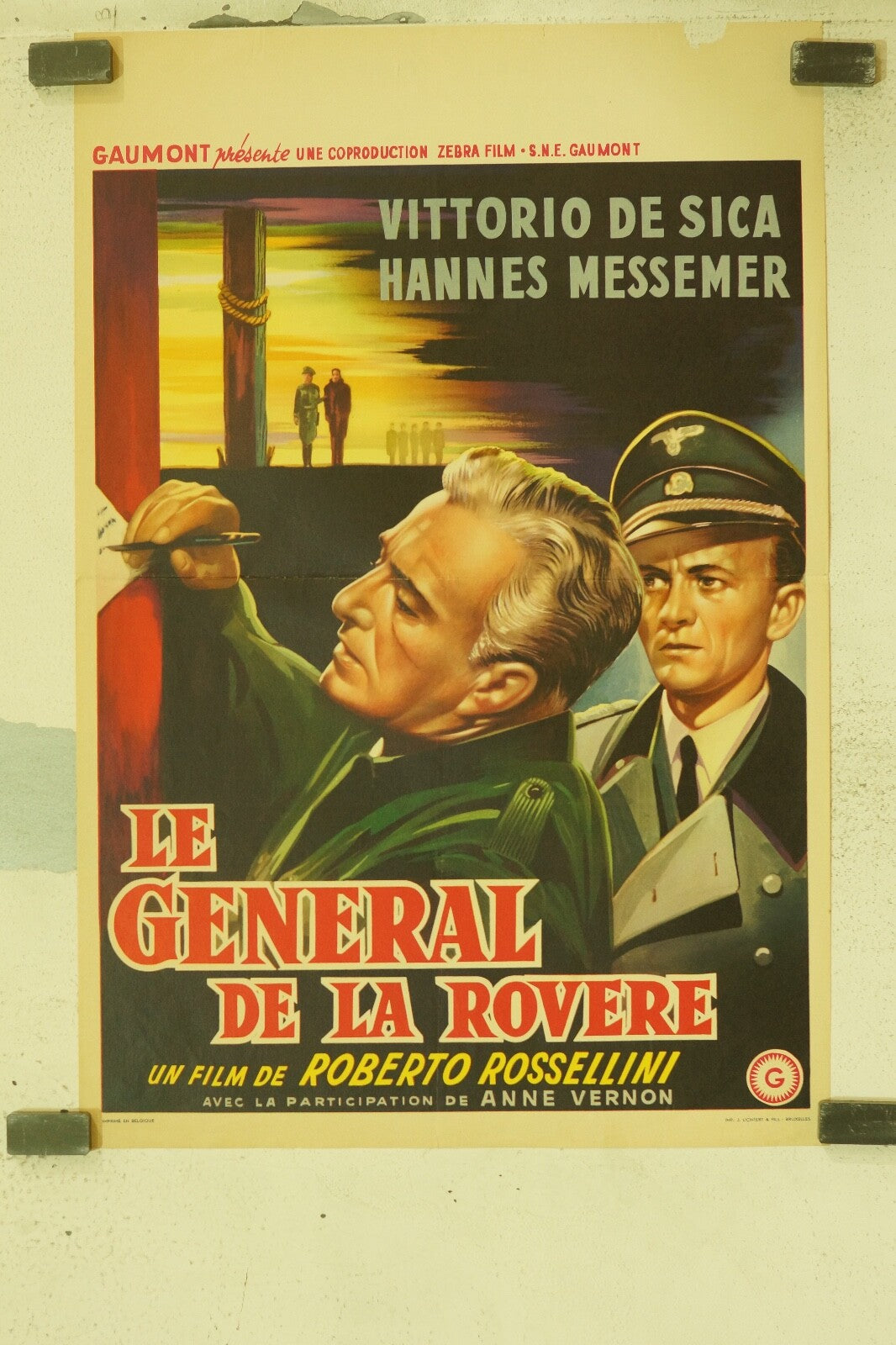 LE GENERAL DE LA ROUVERE (BELGIAN POSTER) ORIGINAL 30x54 VITTORIO DE SICA