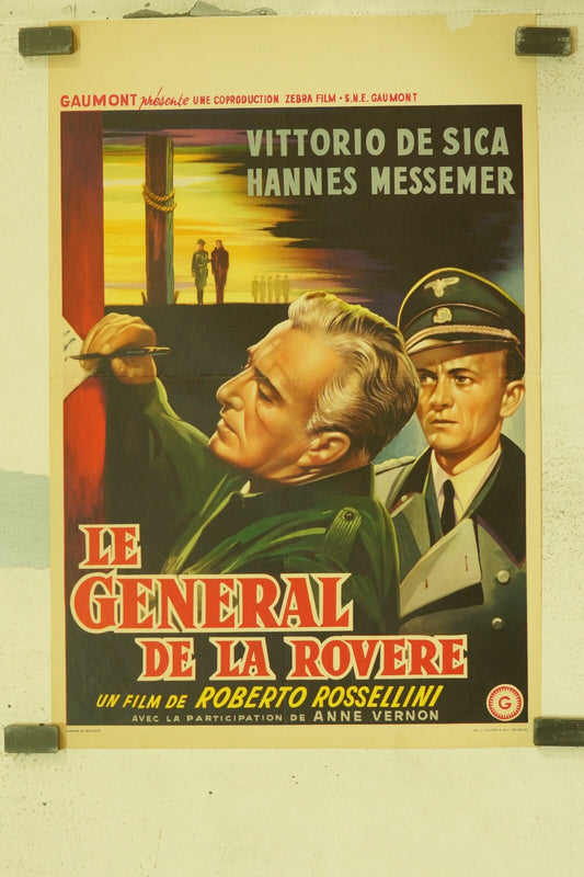 LE GENERAL DE LA ROUVERE (BELGIAN POSTER) ORIGINAL 30x54 VITTORIO DE SICA