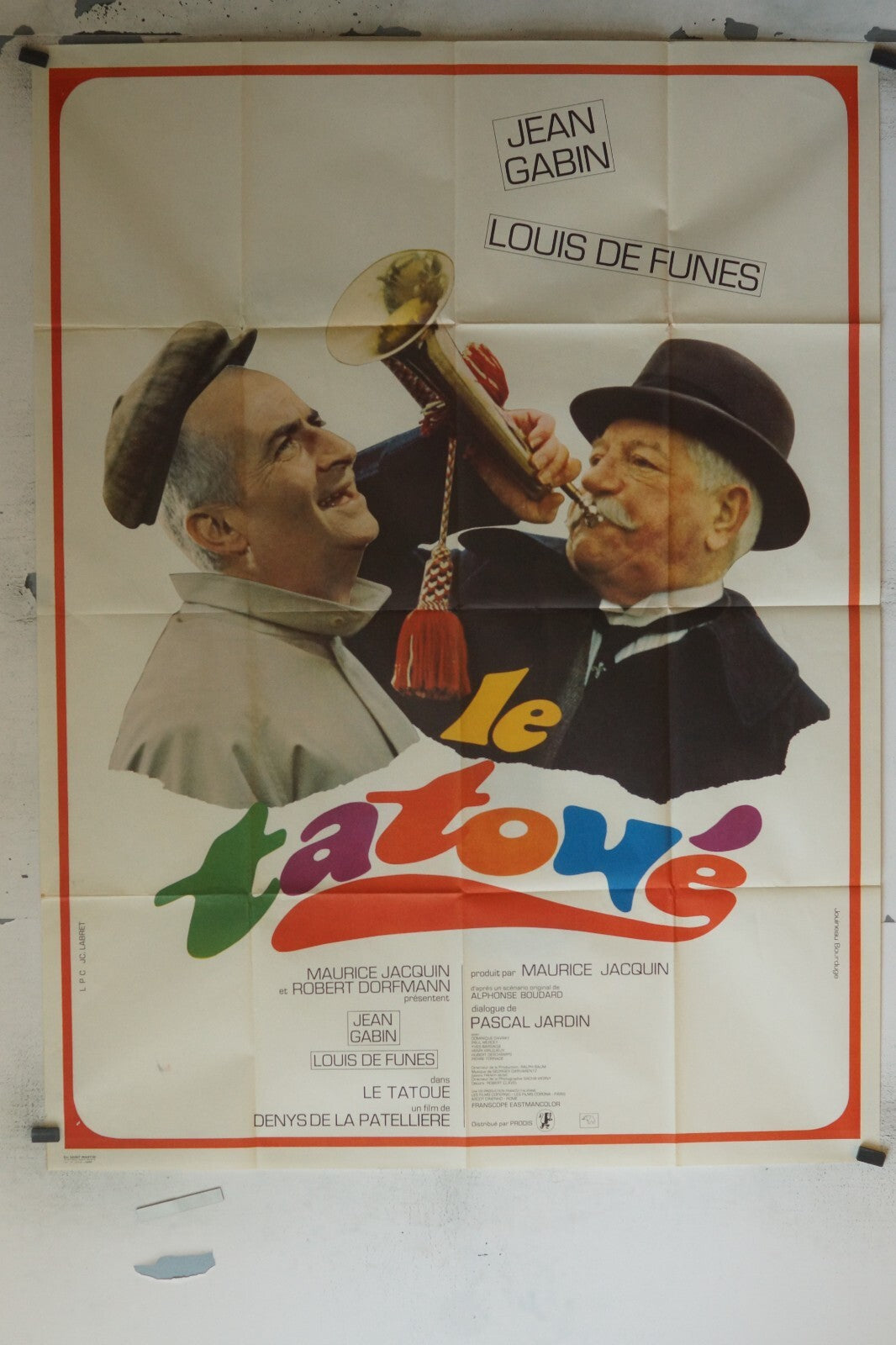 LE TATOUÉ, MOVIE POSTER ORIGINAL 120x160, LOUIS DE FUNES, JEAN GABIN