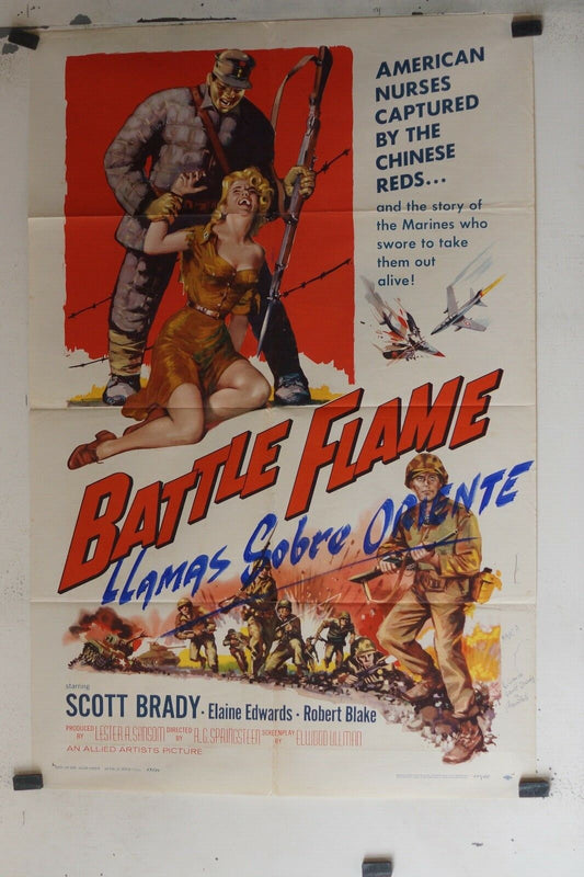 BATTLE FLAME, MOVIE POSTER ORIGINAL (69x103), Scott Brady, Elaine Edwards 