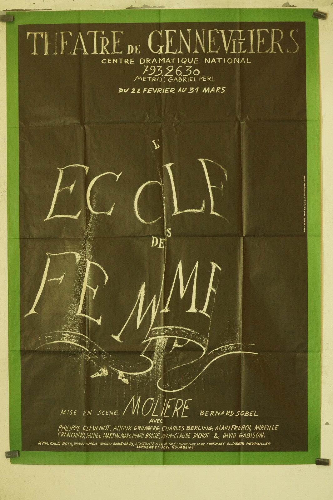 AFFICHE DE THÉÂTRE, L’ECOLE DES FEMMES, MOLIÈRE, MOVIE POSTER ORIGINAL (40X60)
