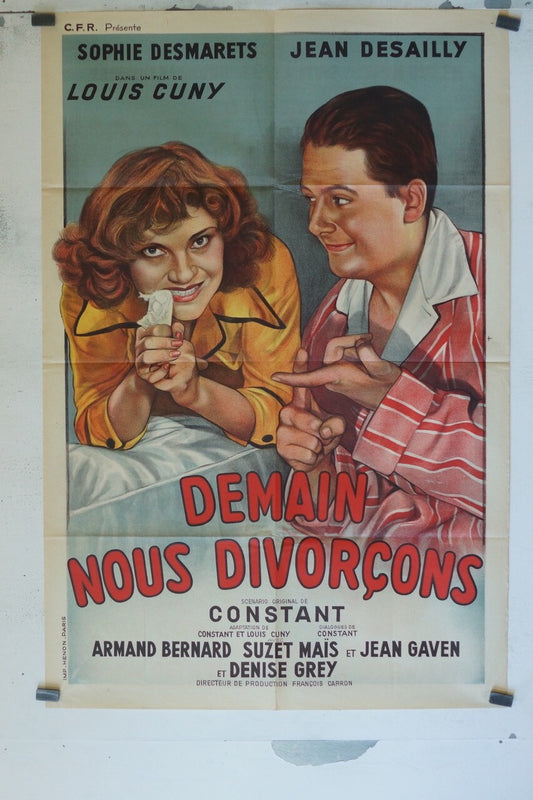 DEMAIN NOUS DIVORCONS 70X100 ORIGINAL MOVIE POSTER SOPHIE DESMARETS – JEAN