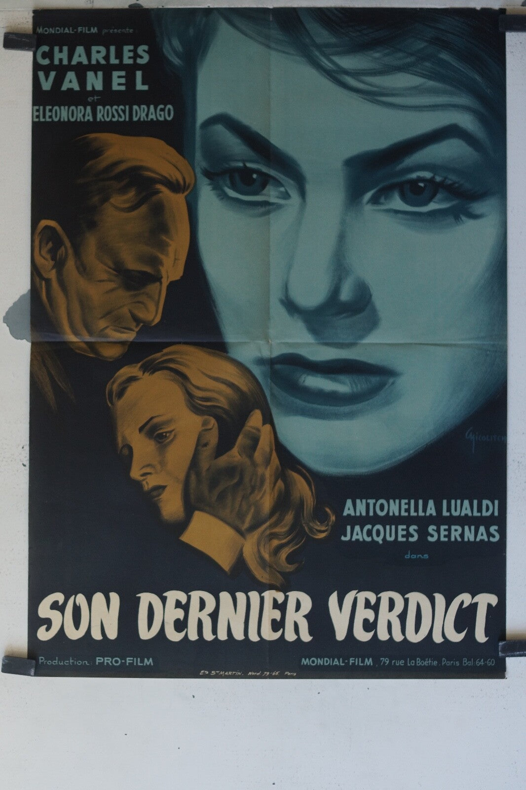 SON DERNIER VERDICT POSTER ORIGINAL 60x80 Charles Vanel , Antonella Lualdi 