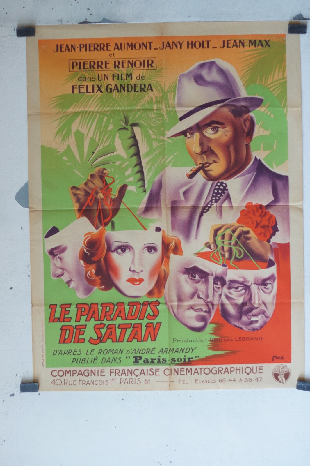 LE PARADIS DE SATAN MOVIE POSTER ORIGINAL (60X80) JEAN-PIERRE AUMONT – JARRY