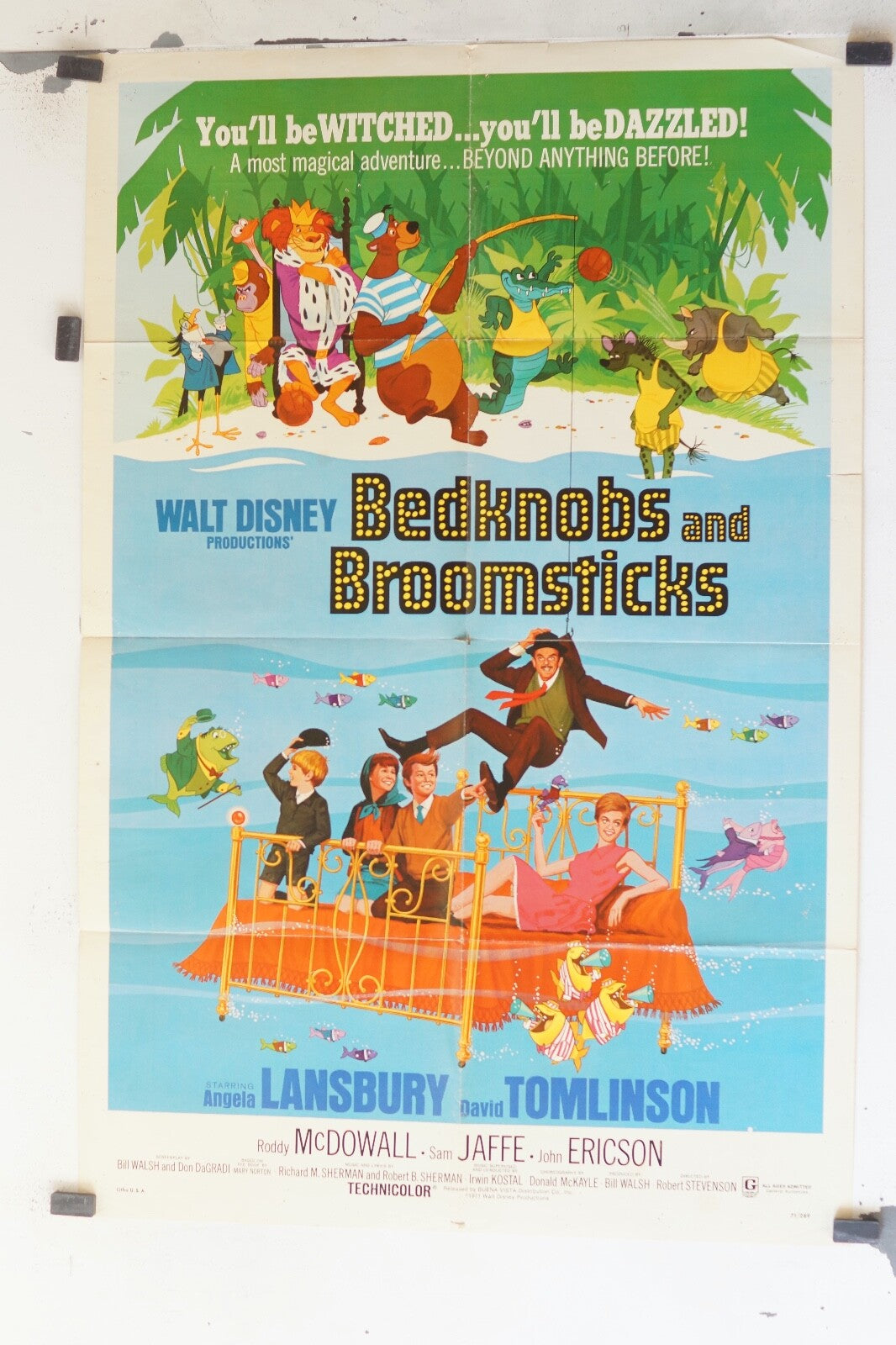 BEDKNOBS AND BROOMSTICKS ORIGINAL MOVIE POSTER 70x100 ANGELA LANSBURY, DAVID