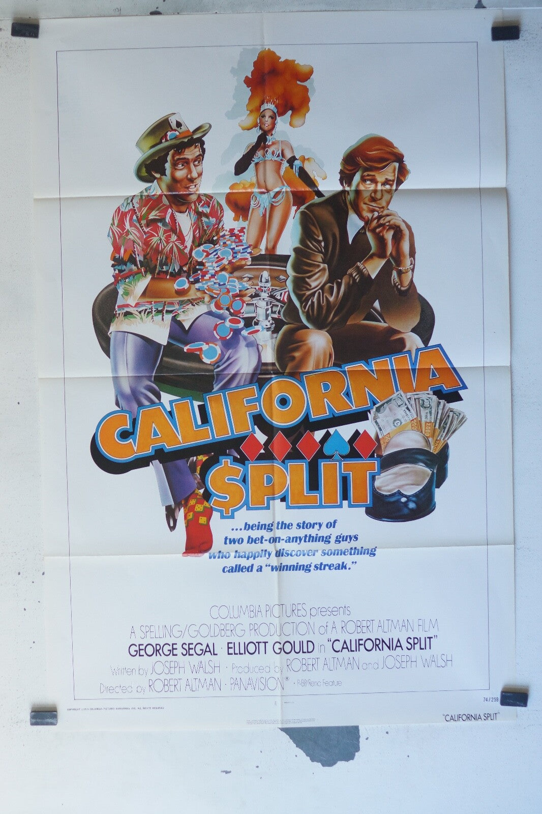  CALIFORNIA SPLIT MOVIE POSTER ORIGINAL 68x105 George Segal , Elliott Gould 