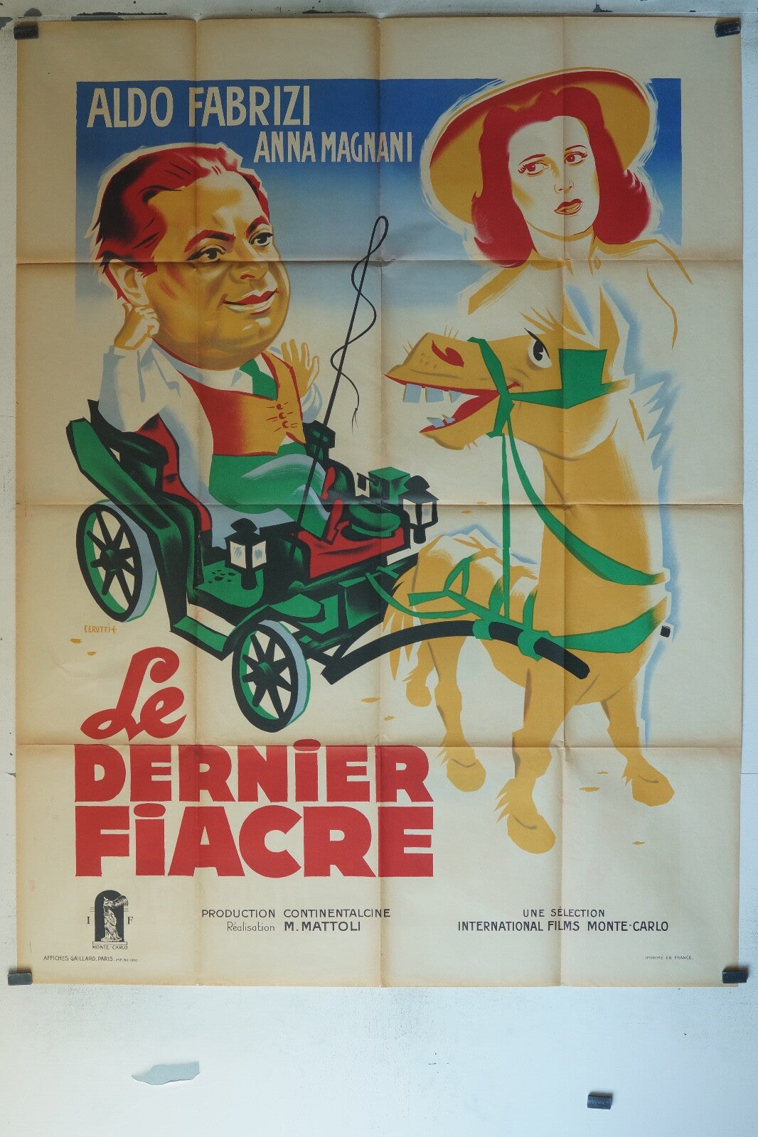 LE DERNIER FIACRE POSTER ORIGINAL 120x160 ALDO FABRIZI – ANNA MAGNANI