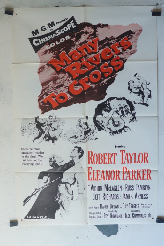 MANY RIVERS TO CROSS MOVIE POSTER ORIGINAL 68x104 Robert Taylor , Eleanor Parker