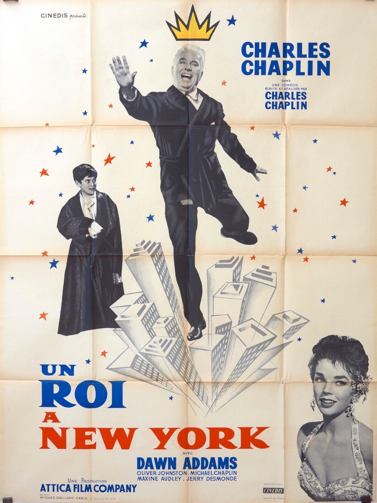 UN ROI A NEW YORK MOVIE POSTER ORIGINAL 120x160  CHARLES CHAPLIN