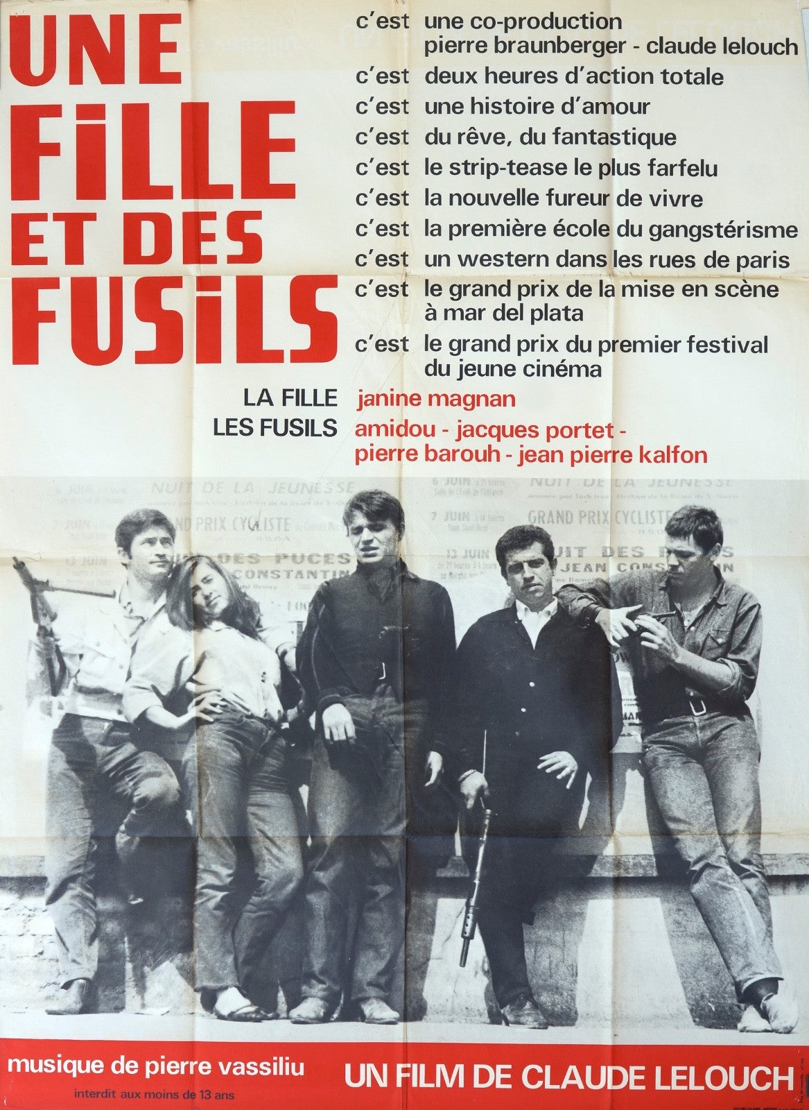 UNE FILLE ET SES FUSILS CLAUDE LELOUCH ORIGINAL POSTER ORIGINAL 120x160