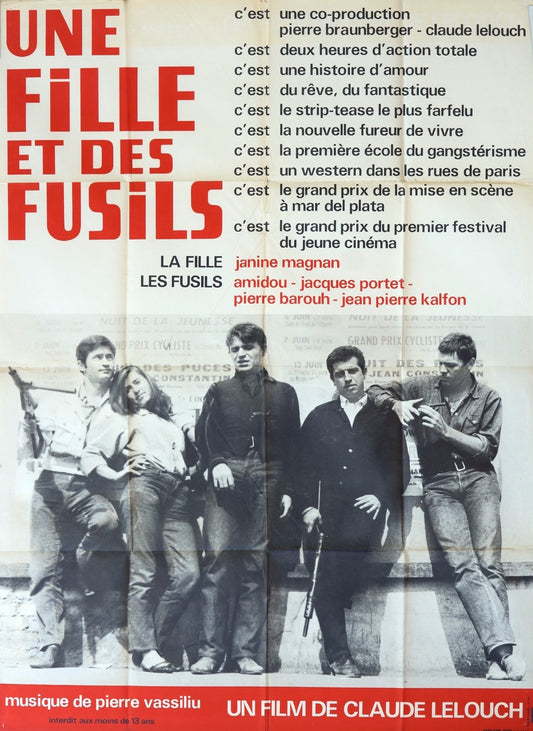 UNE FILLE ET SES FUSILS CLAUDE LELOUCH ORIGINAL POSTER ORIGINAL 120x160