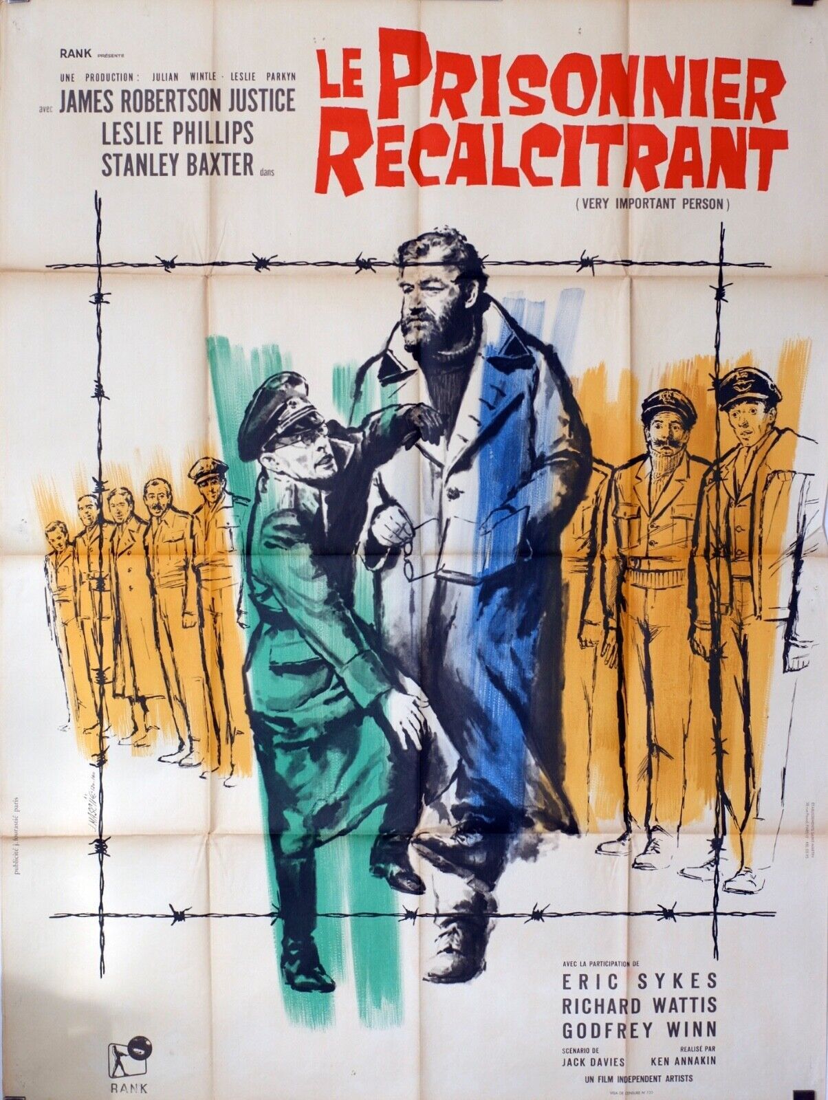 LE PRISONNIER RÉCALCITRANT MOVIE POSTER ORIGINAL 120x160 JAMES ROBERTSON JUSTICE