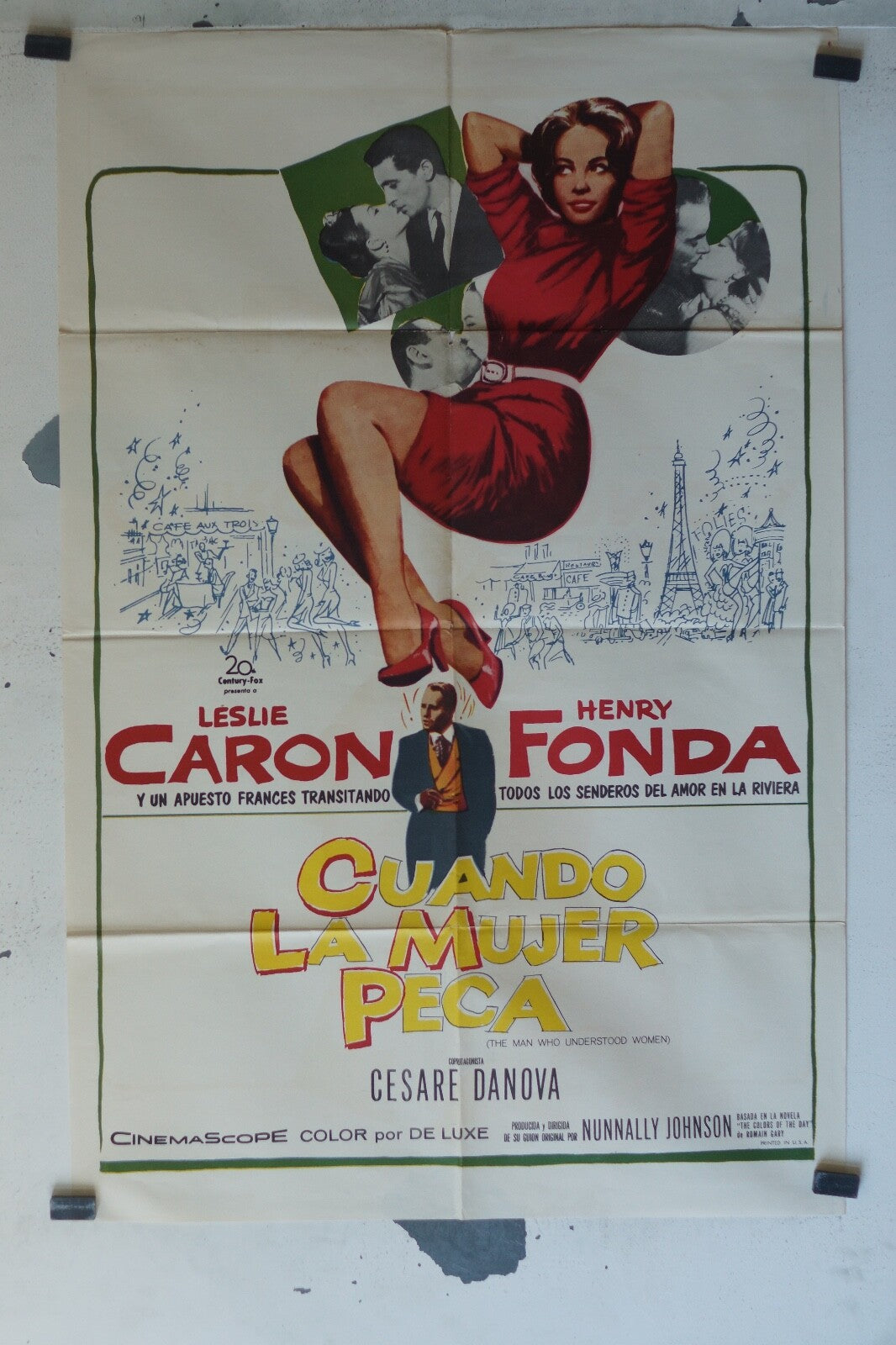 CUANDO LA MUJER PECA MOVIE POSTER ORIGINAL 68x104 Leslie Caron , Henry Fonda 