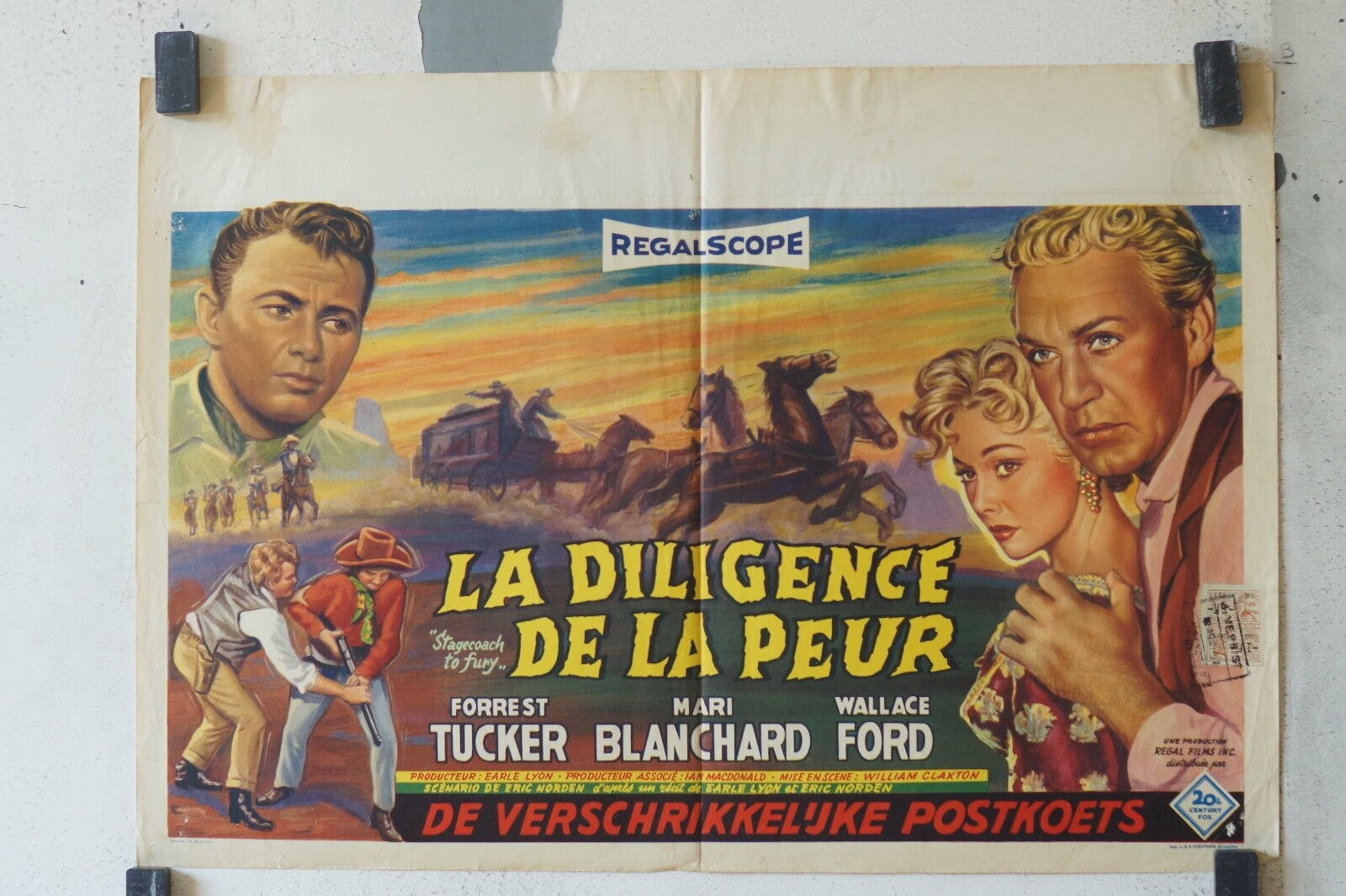 DILIGENCE DE LA PEUR (LA), belge ORIGINAL MOVIE POSTER 30x55 Forrest Tucker