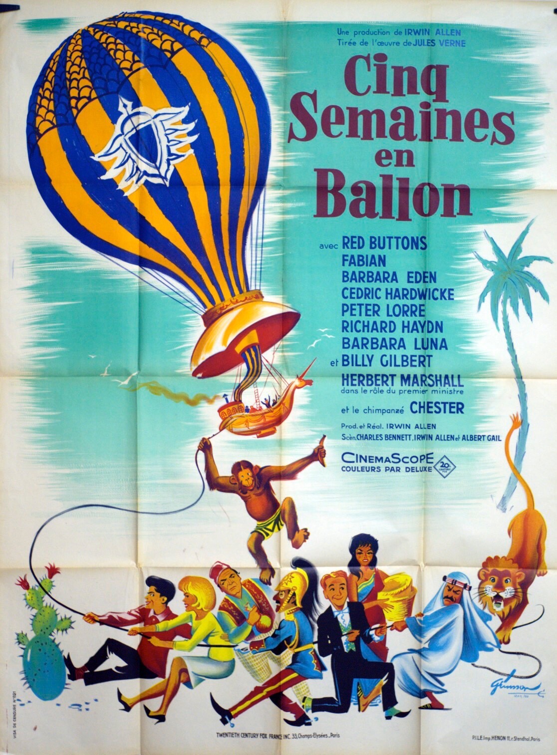 CINQ SEMAINES EN BALLON POSTER ORIGINAL 120x160 RED BUTTONS