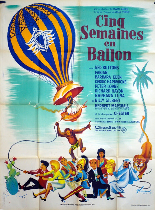 CINQ SEMAINES EN BALLON POSTER ORIGINAL 120x160 RED BUTTONS