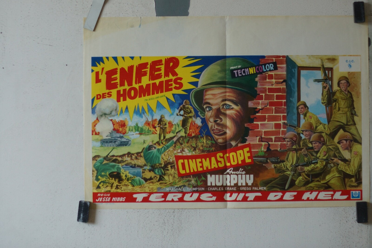 ENFER DES HOMMES (L’) BELGE MOVIE POSTER ORIGINAL 55x36 Audie Murphy