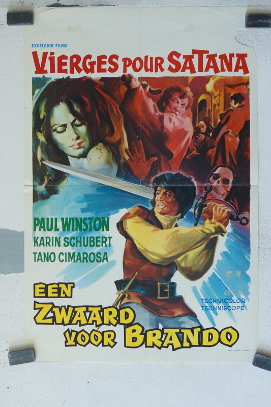 VIERGES POUR SATANA (BELGE), 1968 POSTER ORIGINAL 35 X 55 PAUL WINSTON