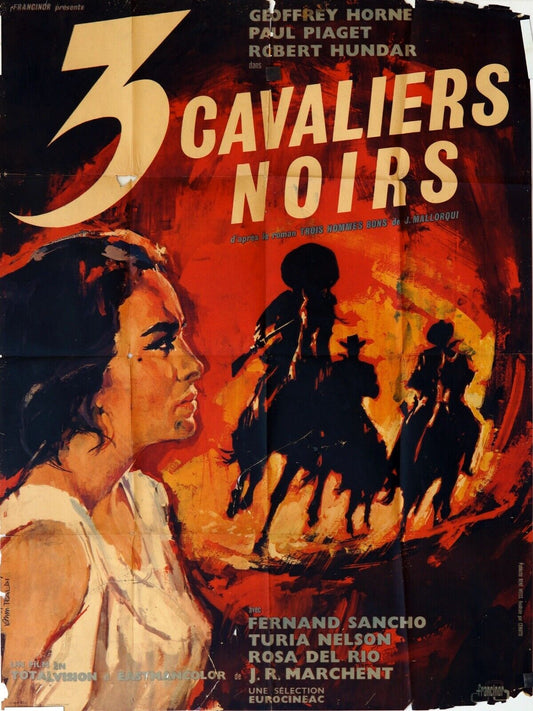 3 CAVALIERS NOIRS POSTER ORIGINAL 120x160 FERNAND SANCHO