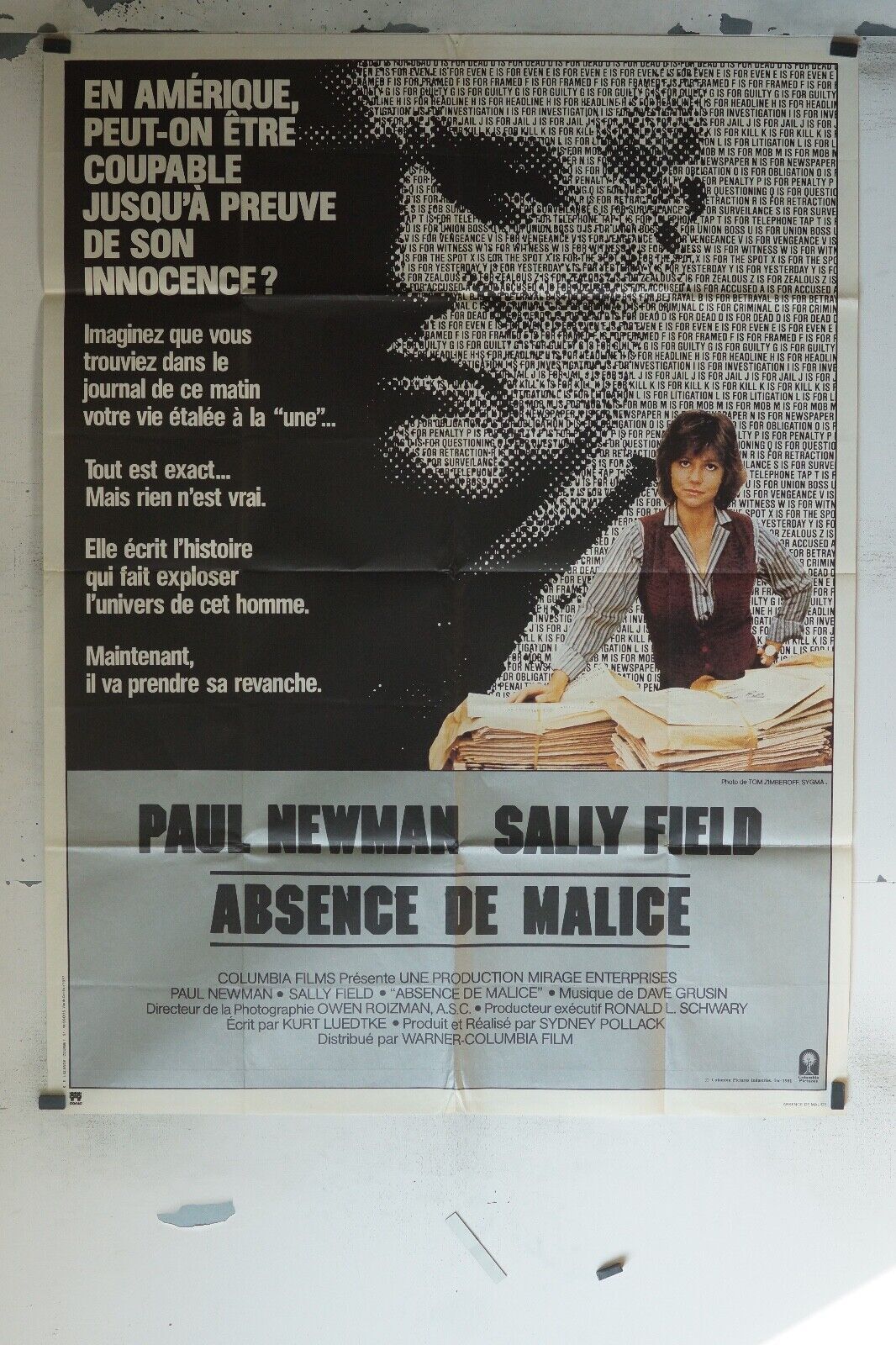 ABSENCE DE MALICE MOVIE POSTER ORIGINAL 120x160 PAUL NEWMAN