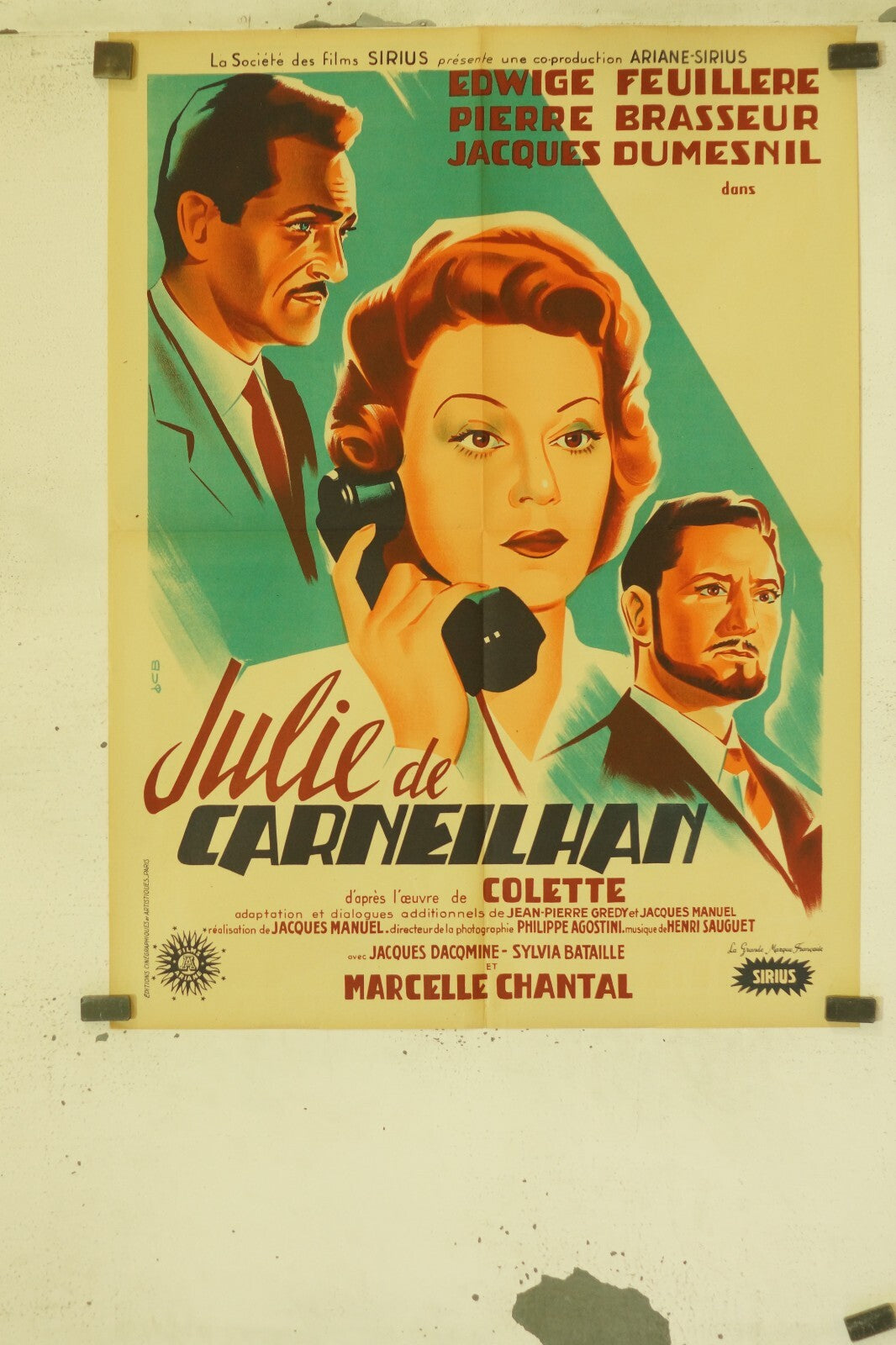 JULIE DE CARNEILHAN POSTER ORIGINAL (60X80) EDWIGE FEUILLIÈRE – PIERRE BRASSEUR