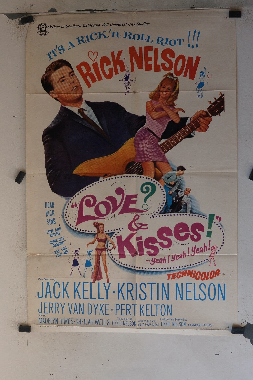 LOVE AND KISSES ! (1965) 70X100ORIGINAL MOVIE POSTER JACK KELLY, KRISTIN NELSON