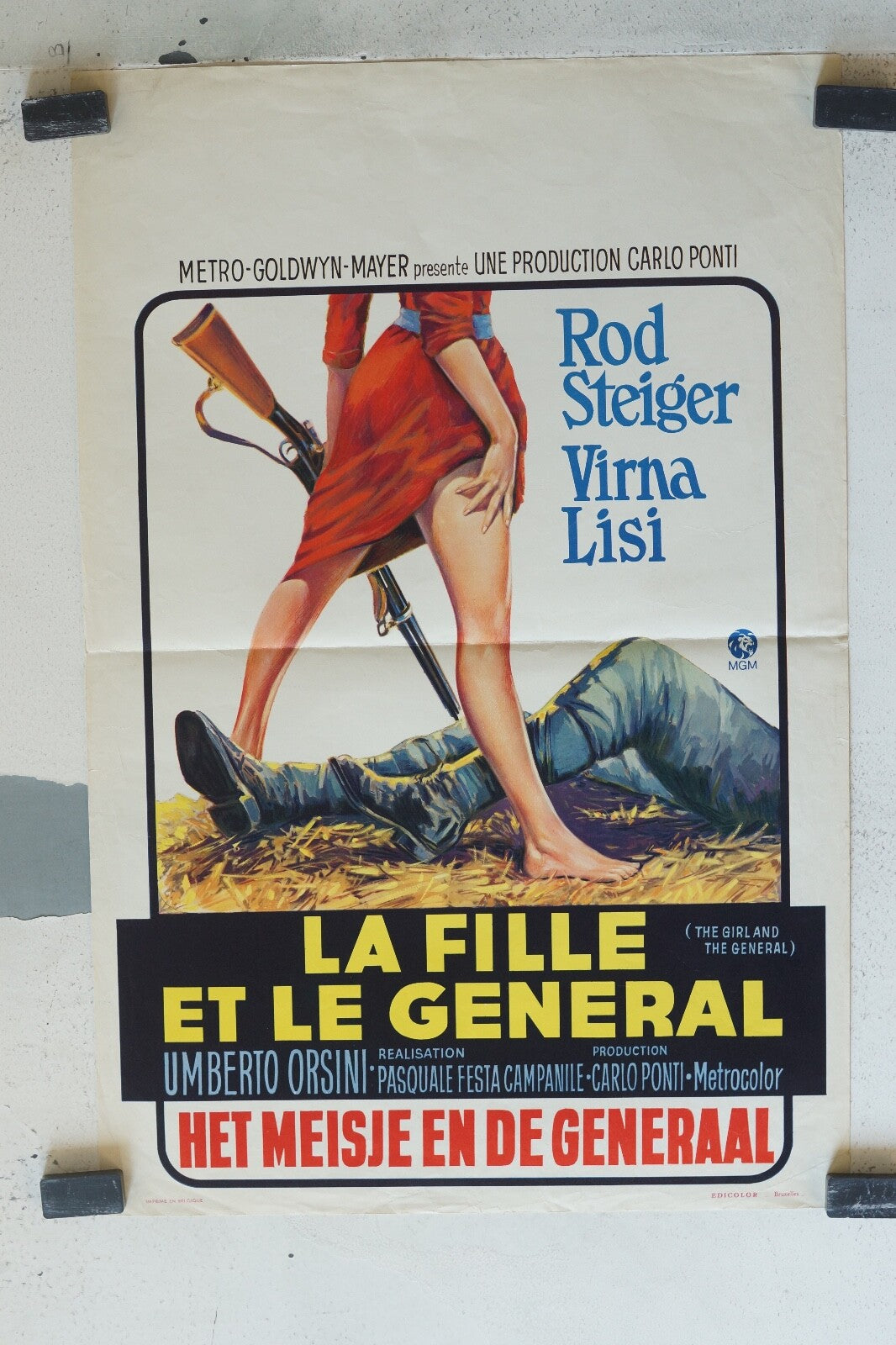 FILLE ET LE GENERAL ORIGINAL MOVIE POSTER 30x55 Rod Steiger , Virna Lisi