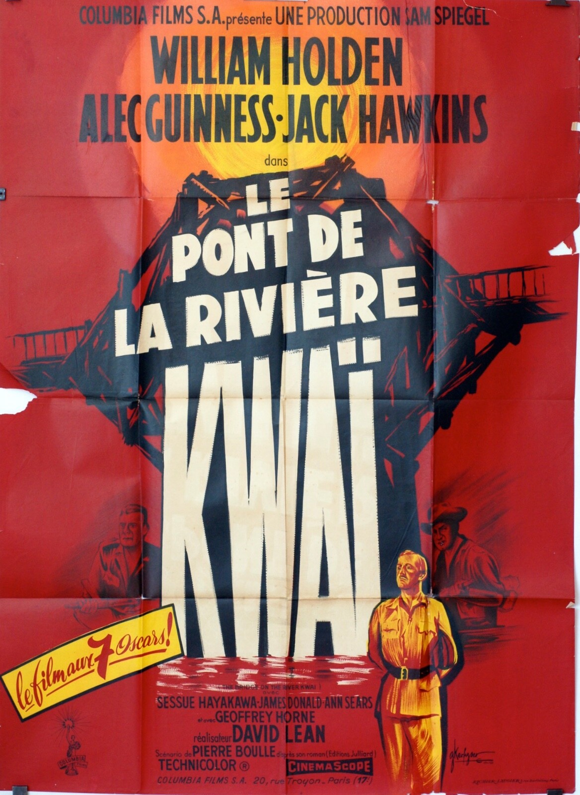 LE PONT DE LA RIVIÈRE KWAI POSTER ORIGINAL 120x160  WILLIAM HOLDEN