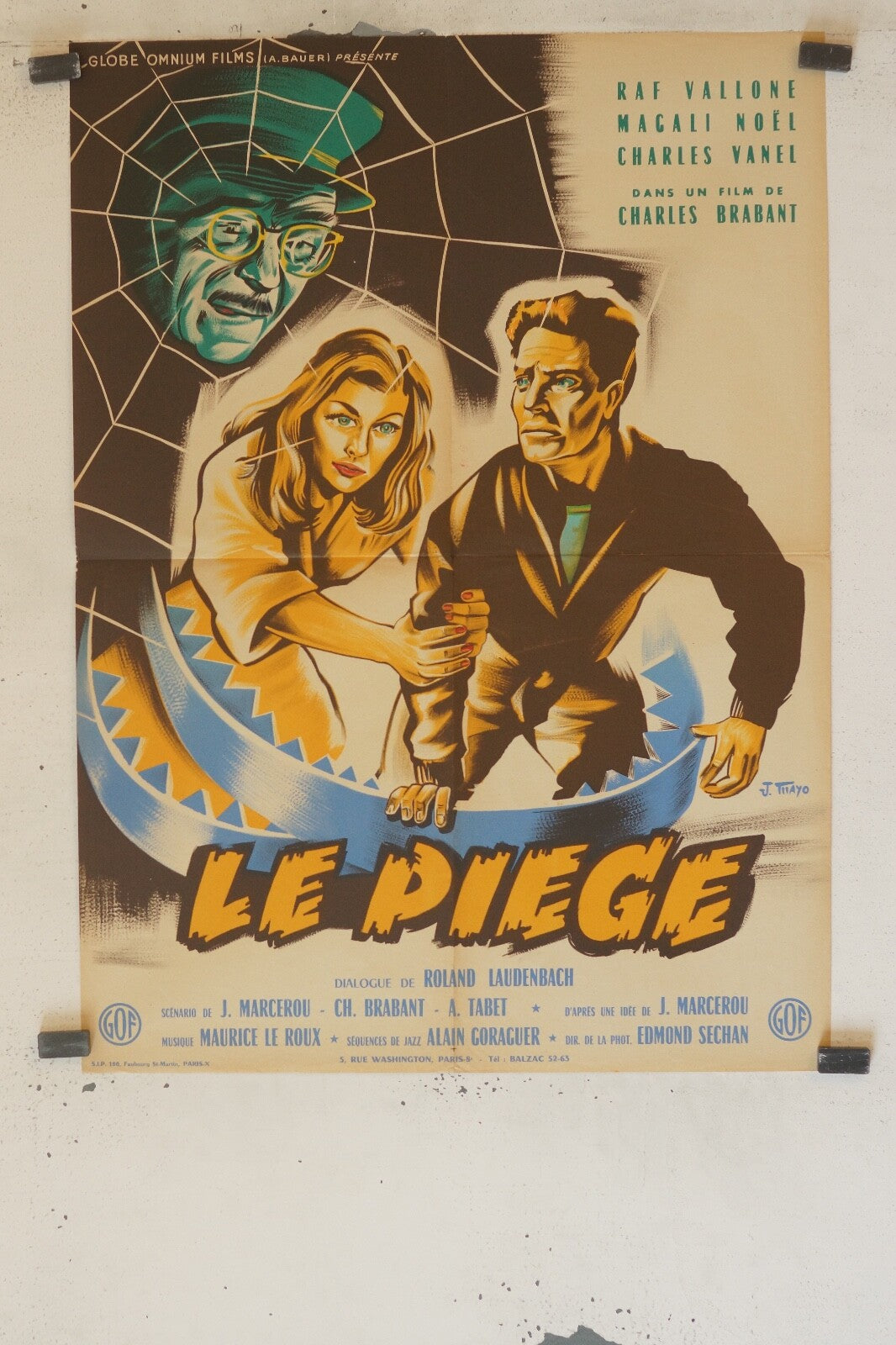 LE PIÈGE MOVIE POSTER ORIGINAL (60X80) RAF VALLONE, MAGALI NOEL