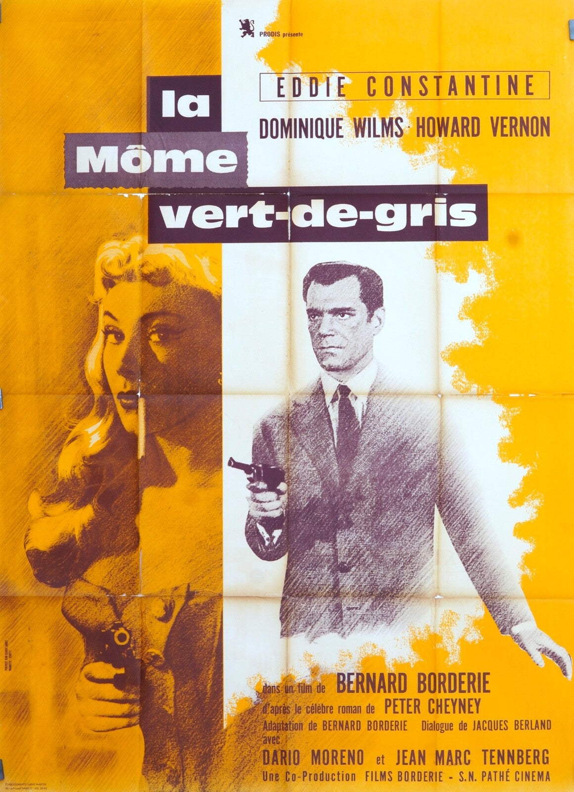 LA MÔME VERT-DE-GRIS MOVIE POSTER ORIGINAL 120x160 EDDIE CONSTANTINE