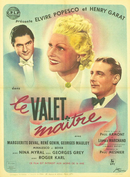 VALET MAITRE (LE) movie poster ORIGINAL 60x80 Elvire Popesco , henri Garat 