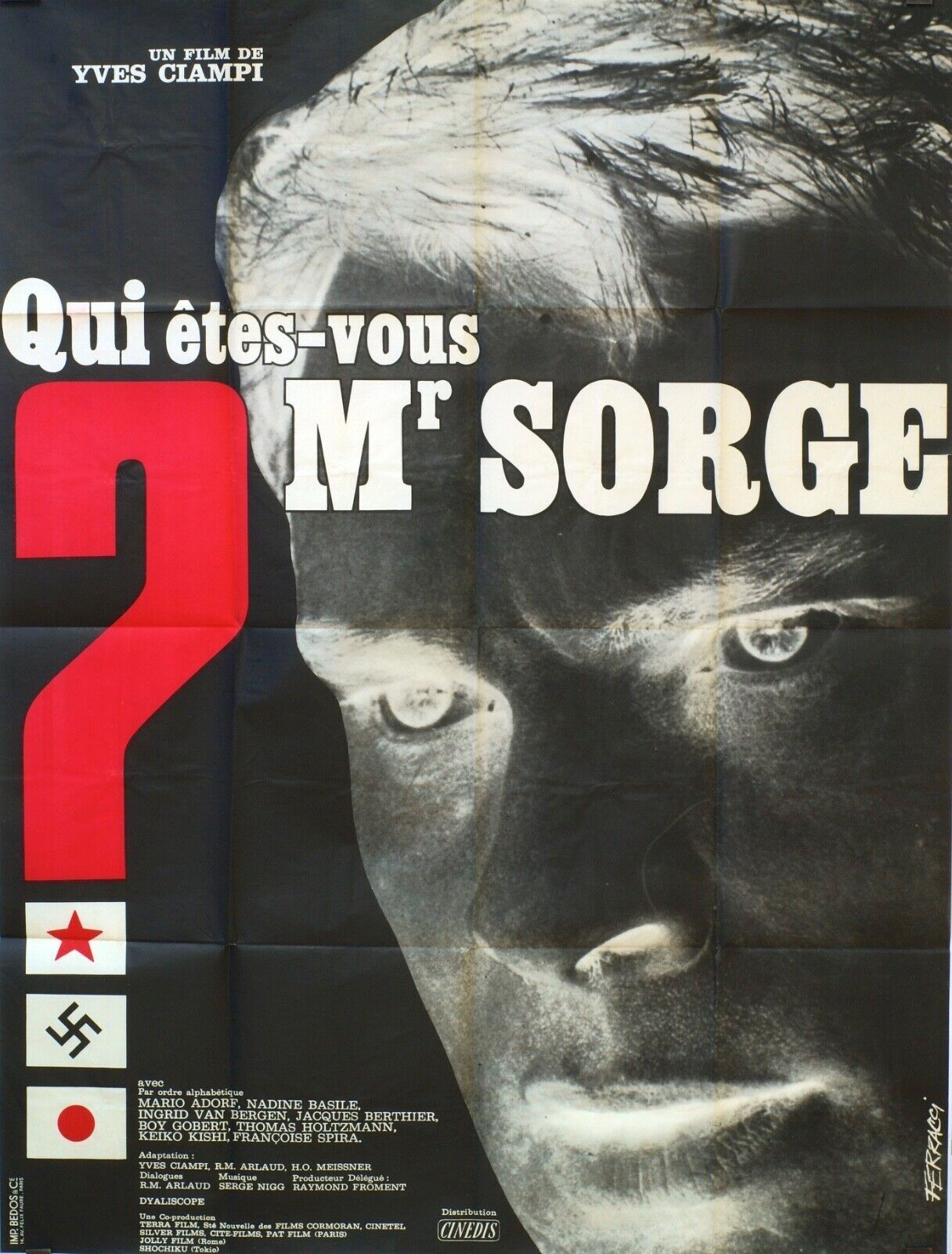QUI ÊTES VOUS MR SORGE ? 1961 POSTER ORIGINAL (120X160) YVES CAMPI