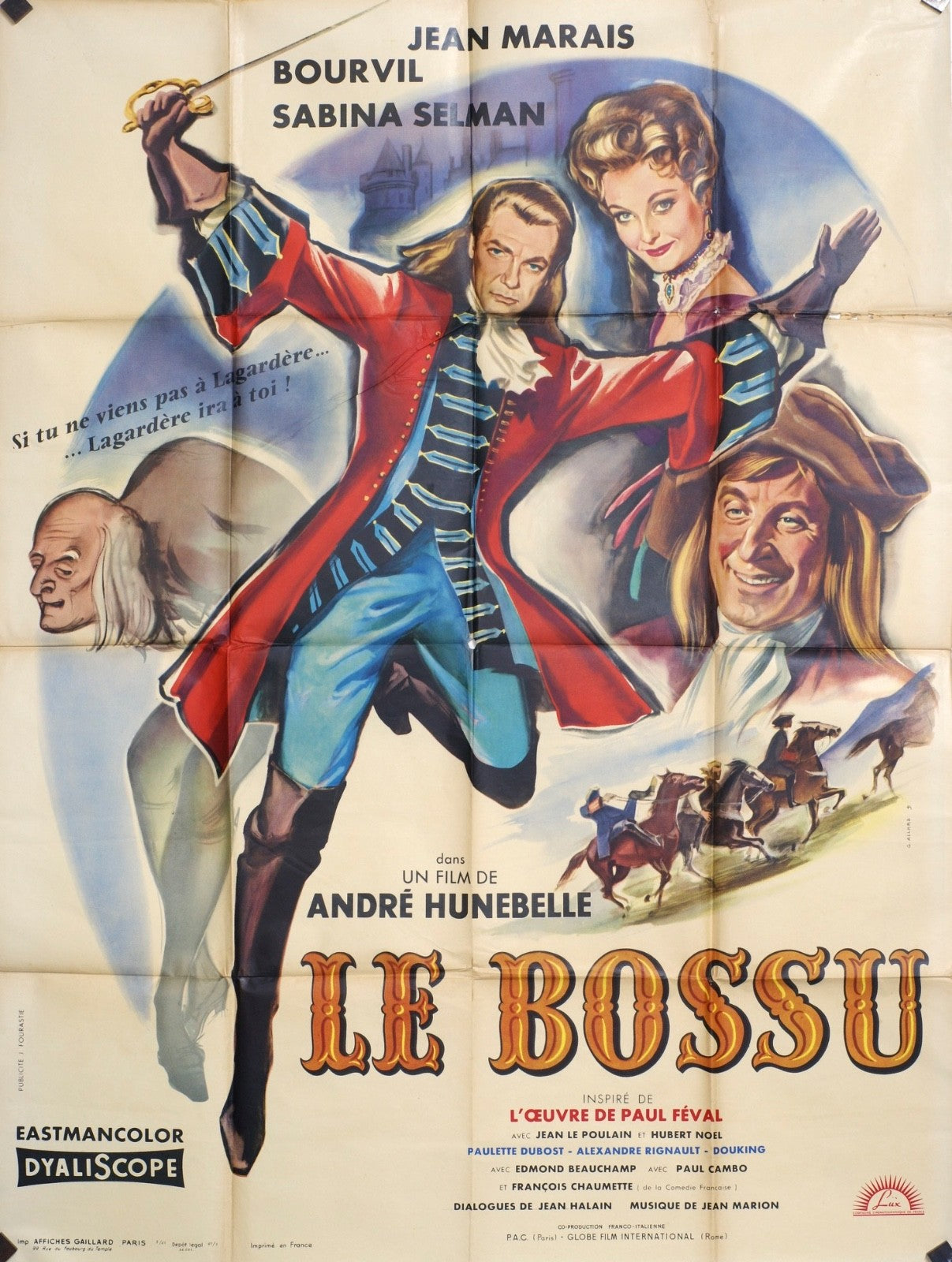 LE BOSSU ANDRÉ HUNEBELLE, JEAN MARAIS MOVIE POSTER ORIGINAL 120x160