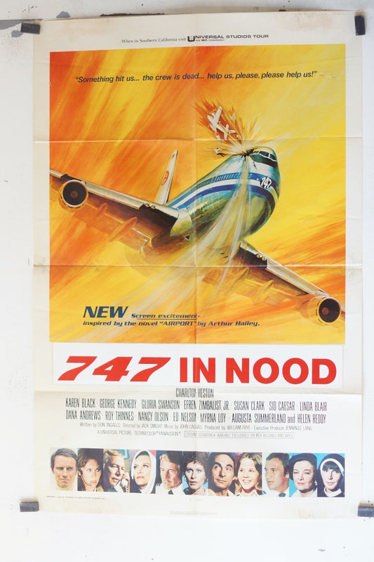 747 IN NOOD (1974) 70x100 ORIGINAL MOVIE POSTER CHARLTON HESTON, KAREN BLACK
