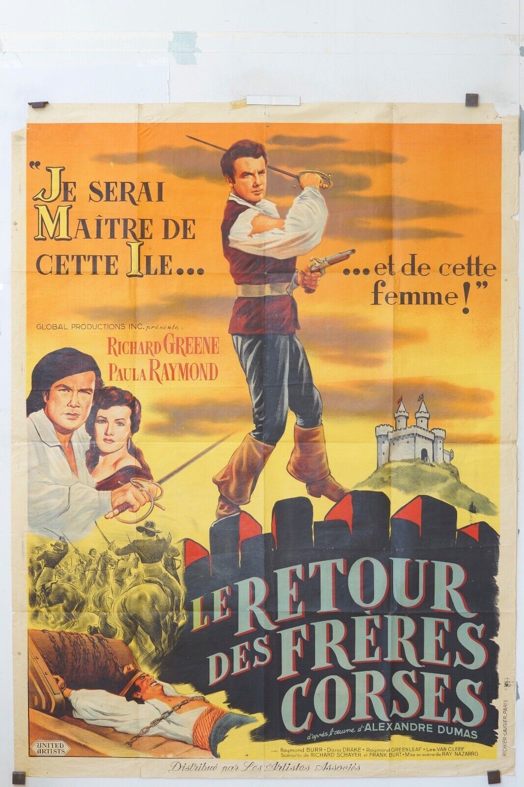 LE RETOUR DES FRÈRES CORSES MOVIE POSTER ORIGINAL 120x160 RICHARD GREENE