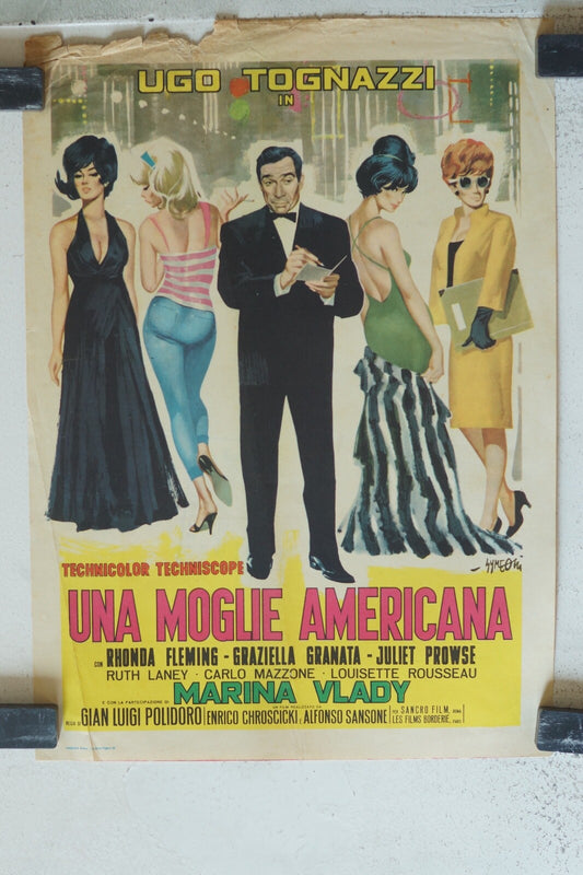 UNA MOGLIE AMERICANA POSTER ORIGINAL 35x26 Marina Vlady , Rhonda Fleming 