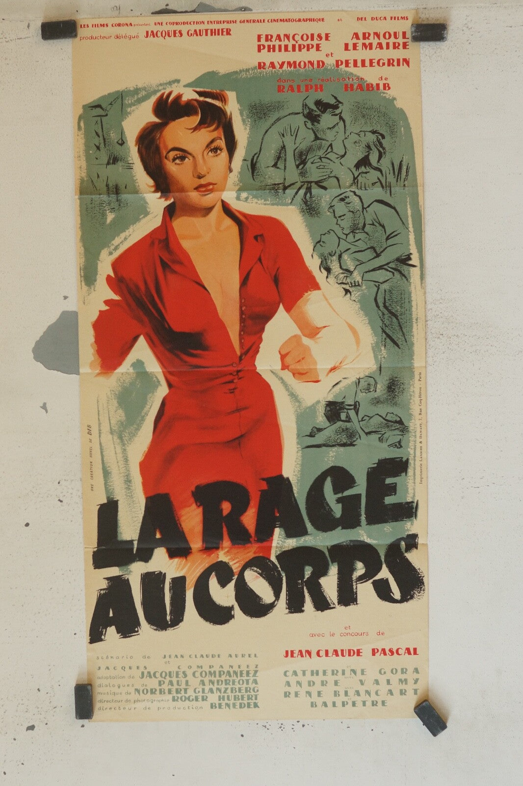 LA RAGE AU CORPS BELGIAN MOVIE POSTER ORIGINAL 39X80CATHERINE GORA, ANDRE VALMY