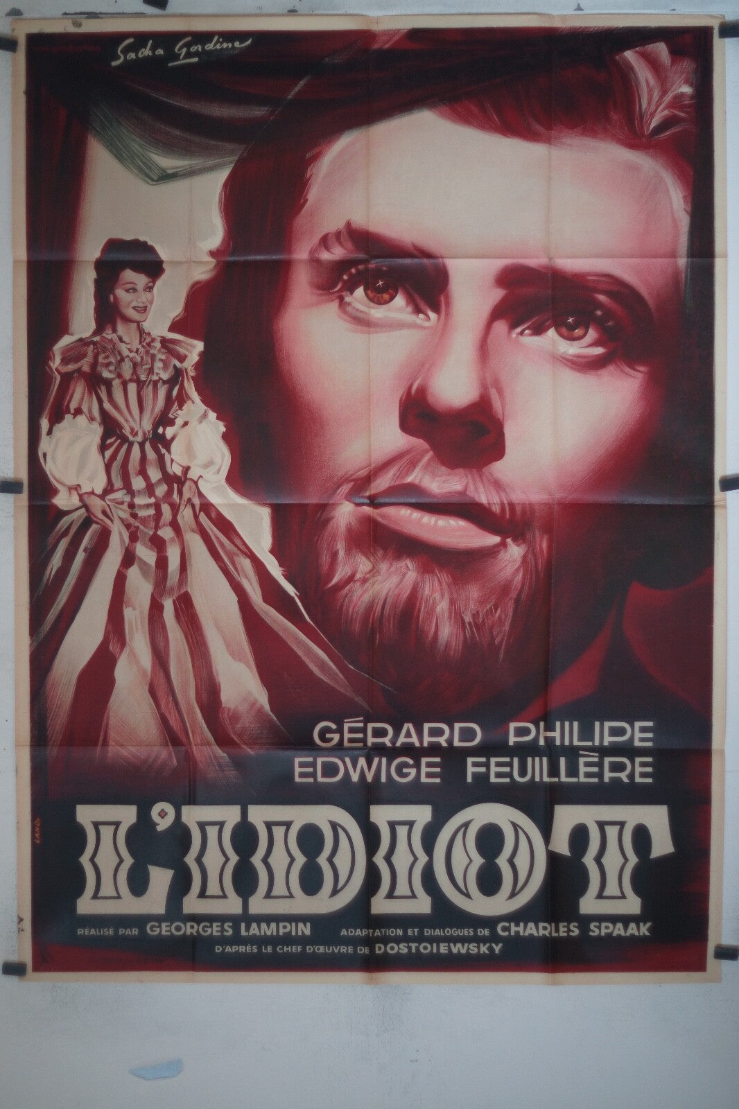 IDIOT (L’) MOVIE POSTER ORIGINAL(120x160), GERARD PHILIPE, EDWIGE FEUILLÈRE 