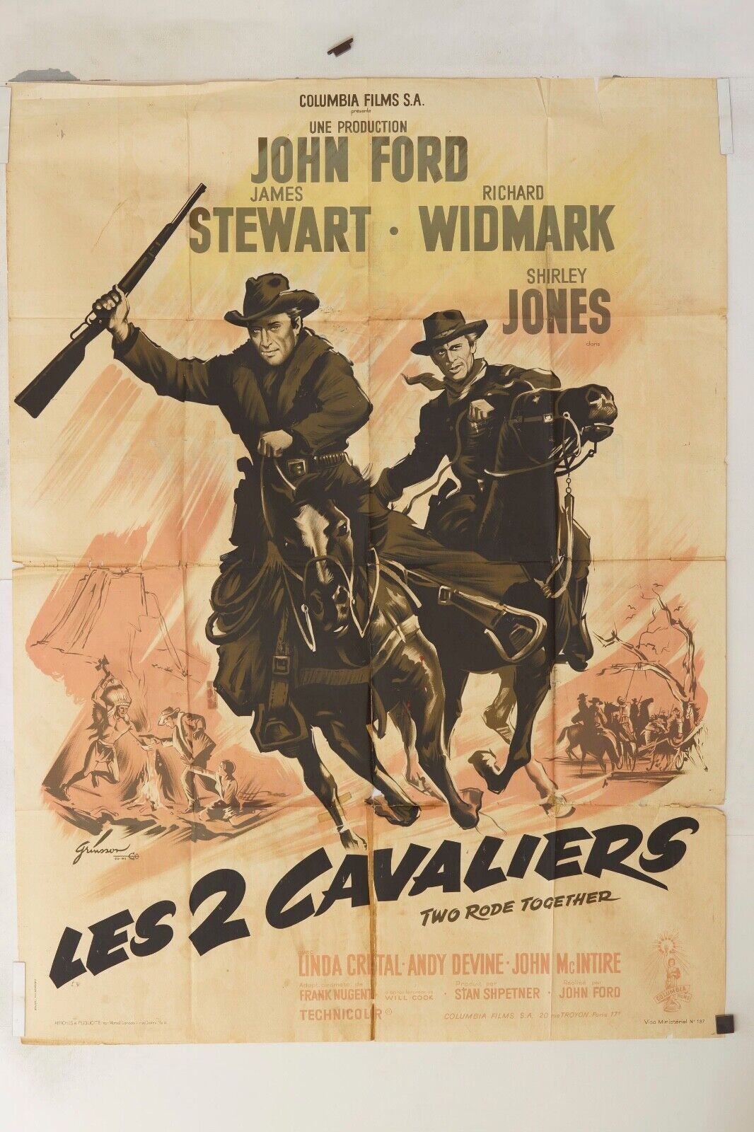 LES 2 CAVALIERS ORIGINAL MOVIE POSTER 120x160 JOHN FORD