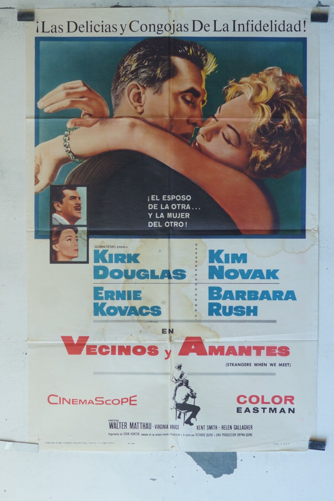 VECINOS Y AMANTES (1960) ORIGINAL MOVIE POSTER 70 X 100 KIRK DOUGLAS, KIM NOVAK