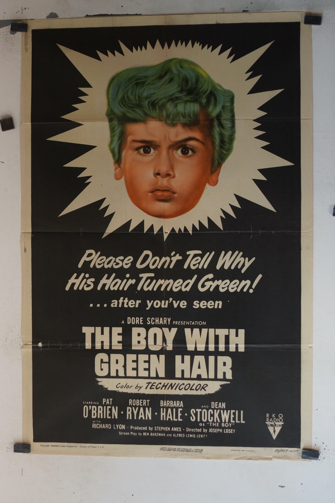 THE BOY WITH GREEN HAIR (1948) ORIGINAL MOVIE POSTER PAT O’BRIEN, ROBERT RYAN