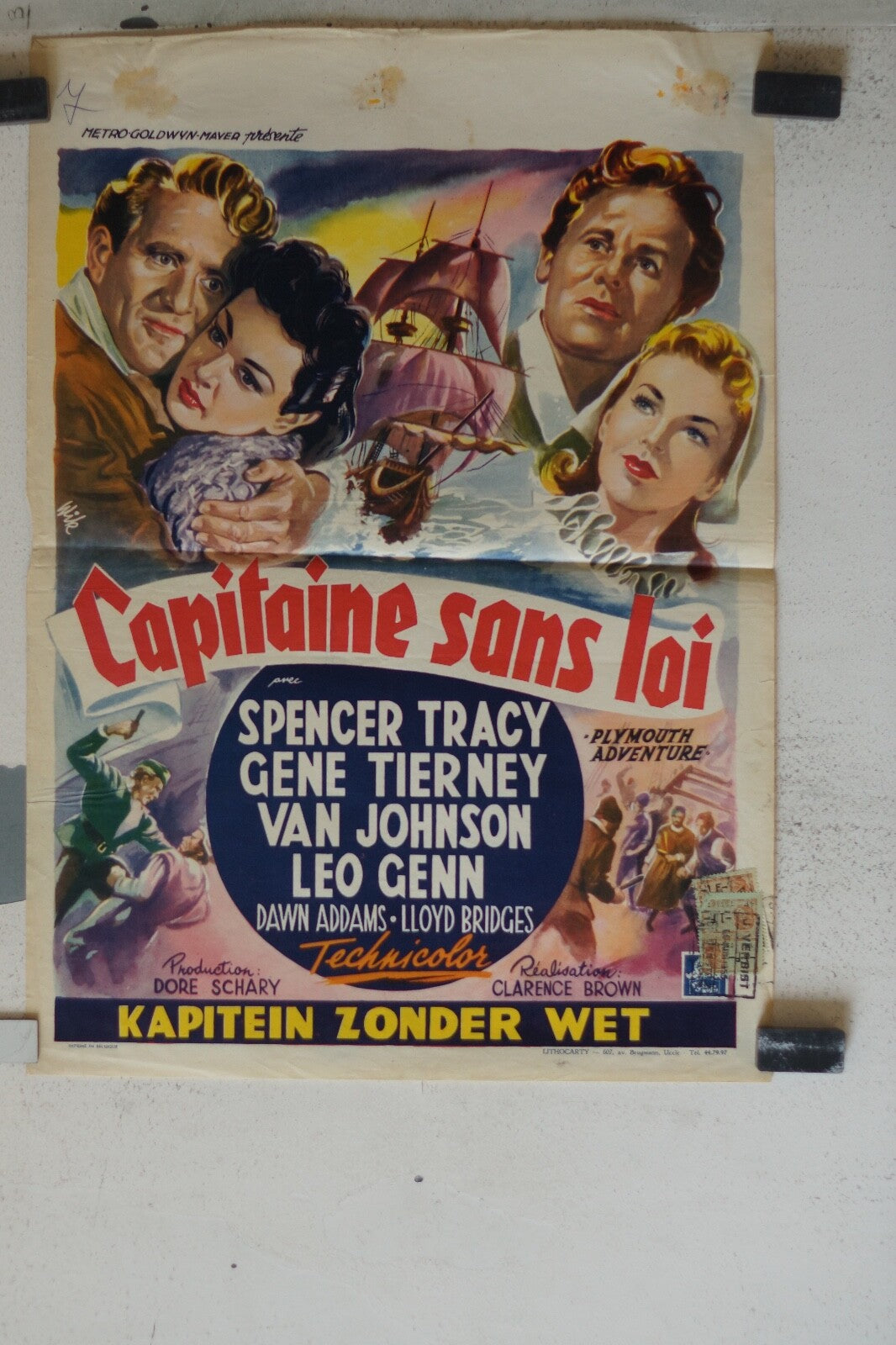 CAPITAINE SANS LOI (BELGE) MOVIE POSTER ORIGINAL 55x36 , Gene Tierney , 