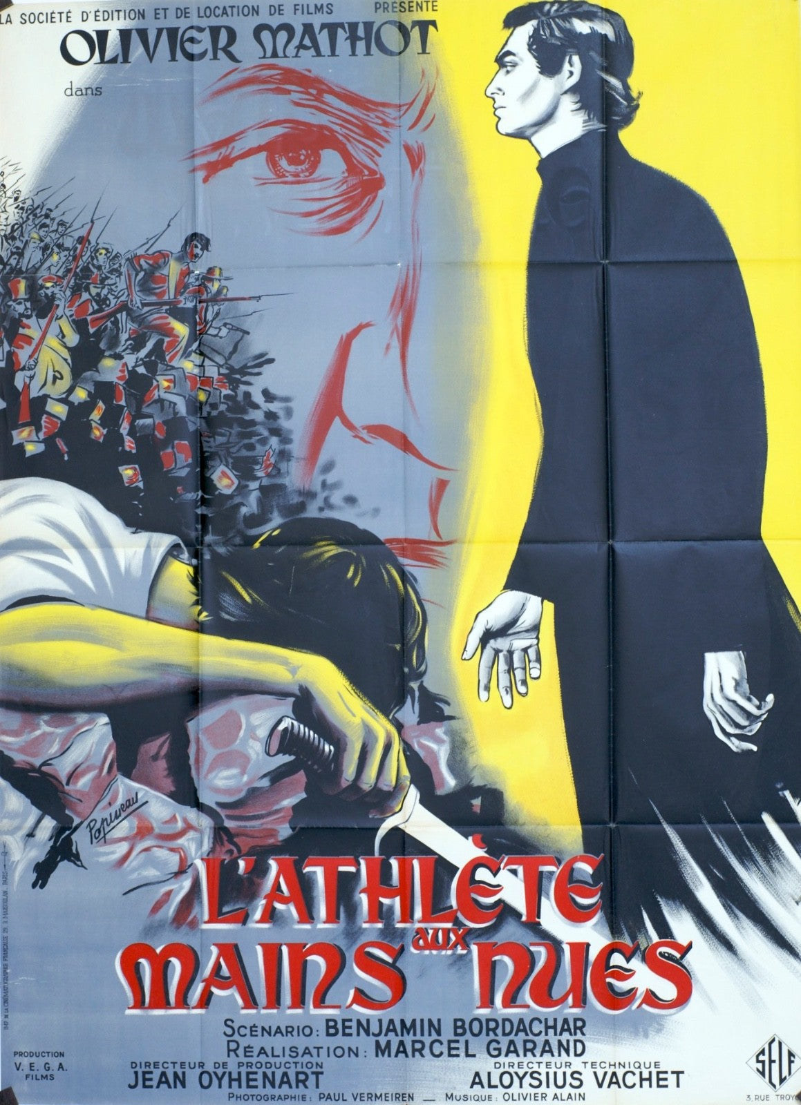 L’ATHLÈTE AUX MAINS NUES OLIVIER MATHOT ORIGINAL POSTER ORIGINAL 120x160