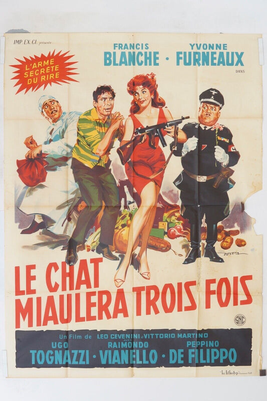 LE CHAT MIAULERA TROIS FOIS ORIGINAL MOVIE POSTER 120x160 FRANCIS BLANCHE
