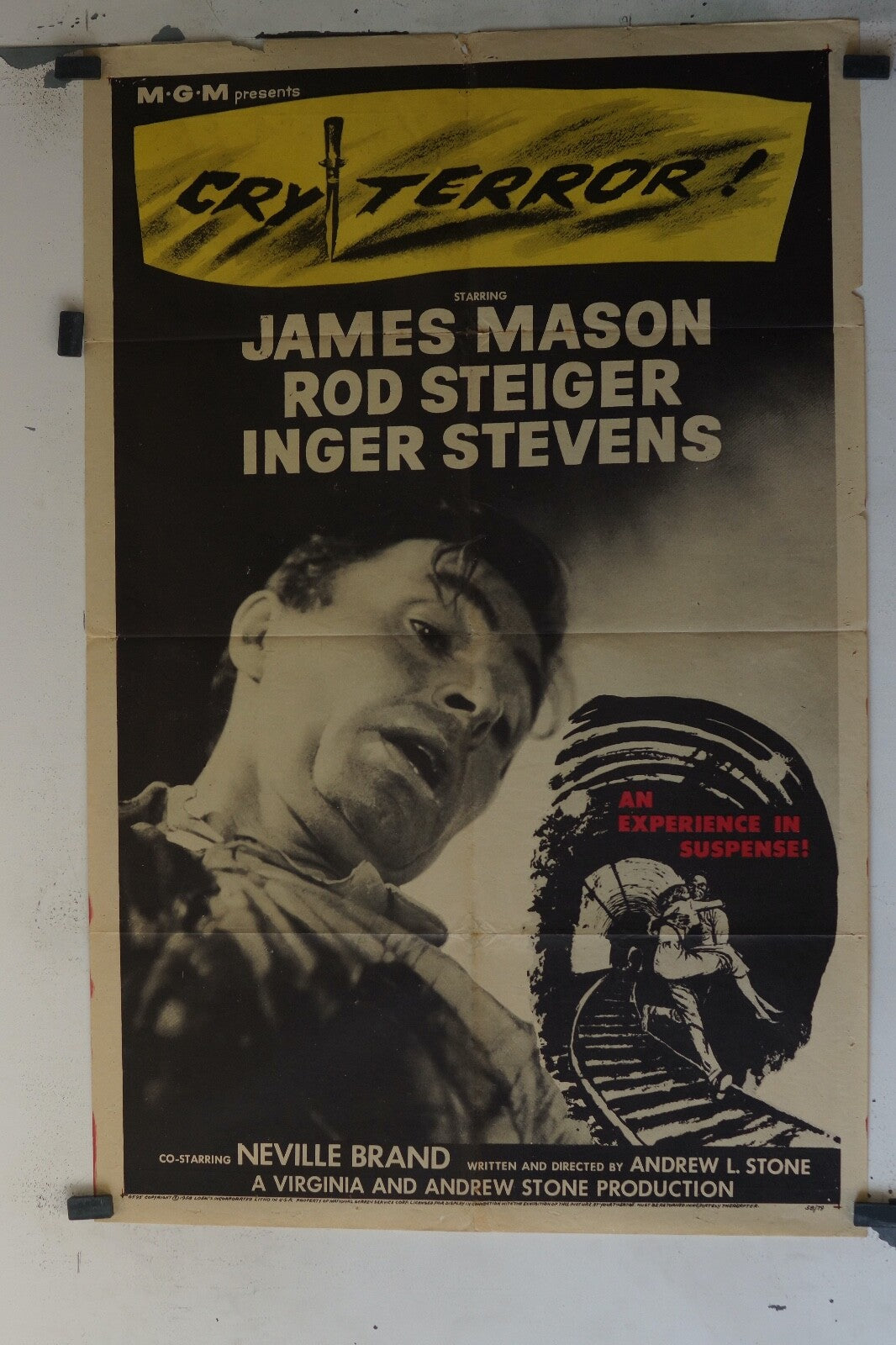 CRY TERROR ORIGINAL MOVIE POSTER 70x100 JAMES MASON, ROD STEIGER, INGER STEVENS