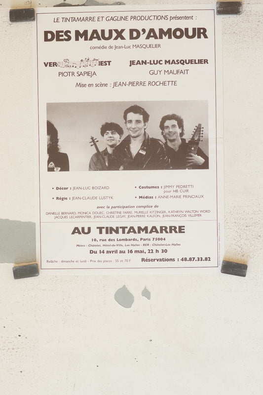 DES MAUX D’AMOUR, AFFICHE DE THÉÂTRE 42x30 JEAN-LUC MASUELIER – PIOTR SAPIEJA