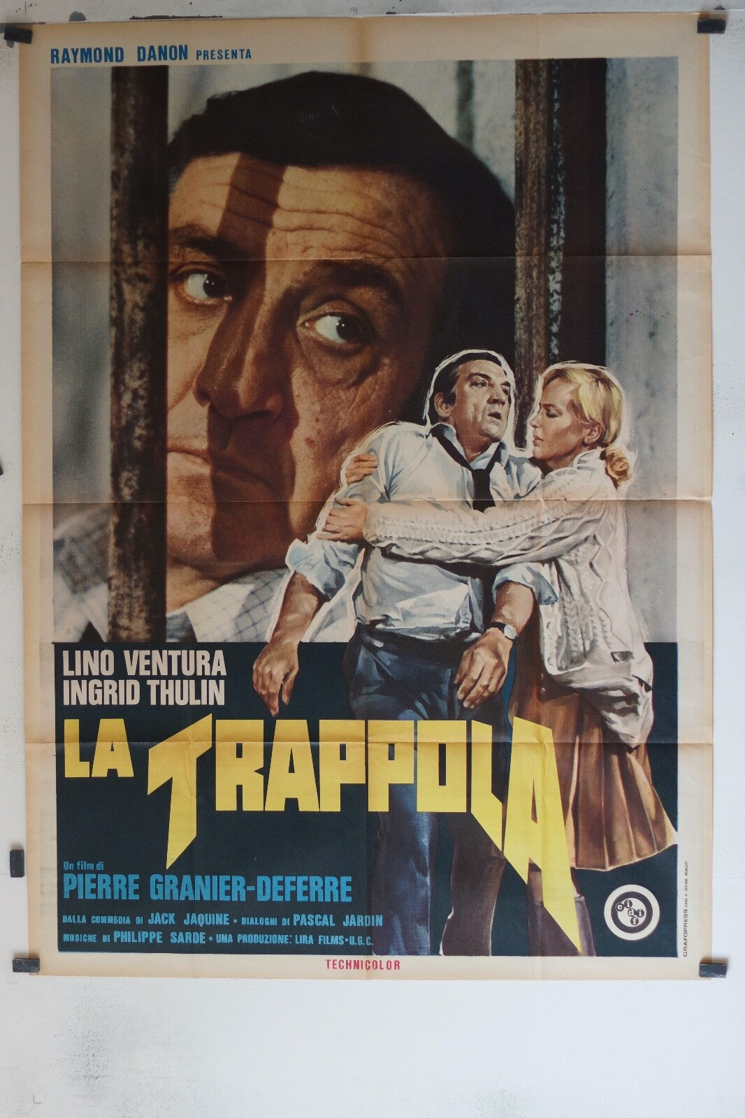 LA TRAPPOLA, 1975 MOVIE POSTER ORIGINAL, 120x160 LINO VENTURA, INGRID THULIN