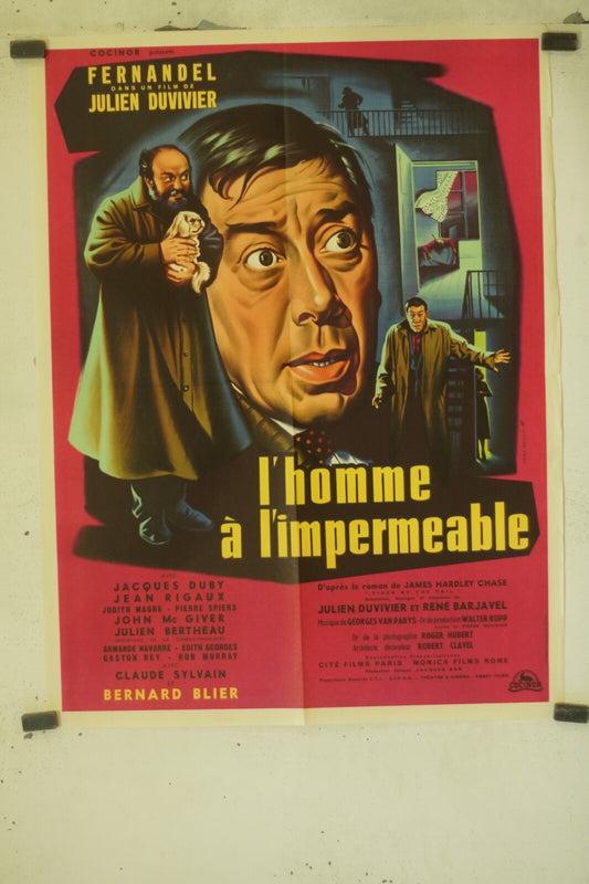 L’HOMME A L’IMPERMÉABLE, MOVIE POSTER ORIGINAL (60X80), FERNANDEL
