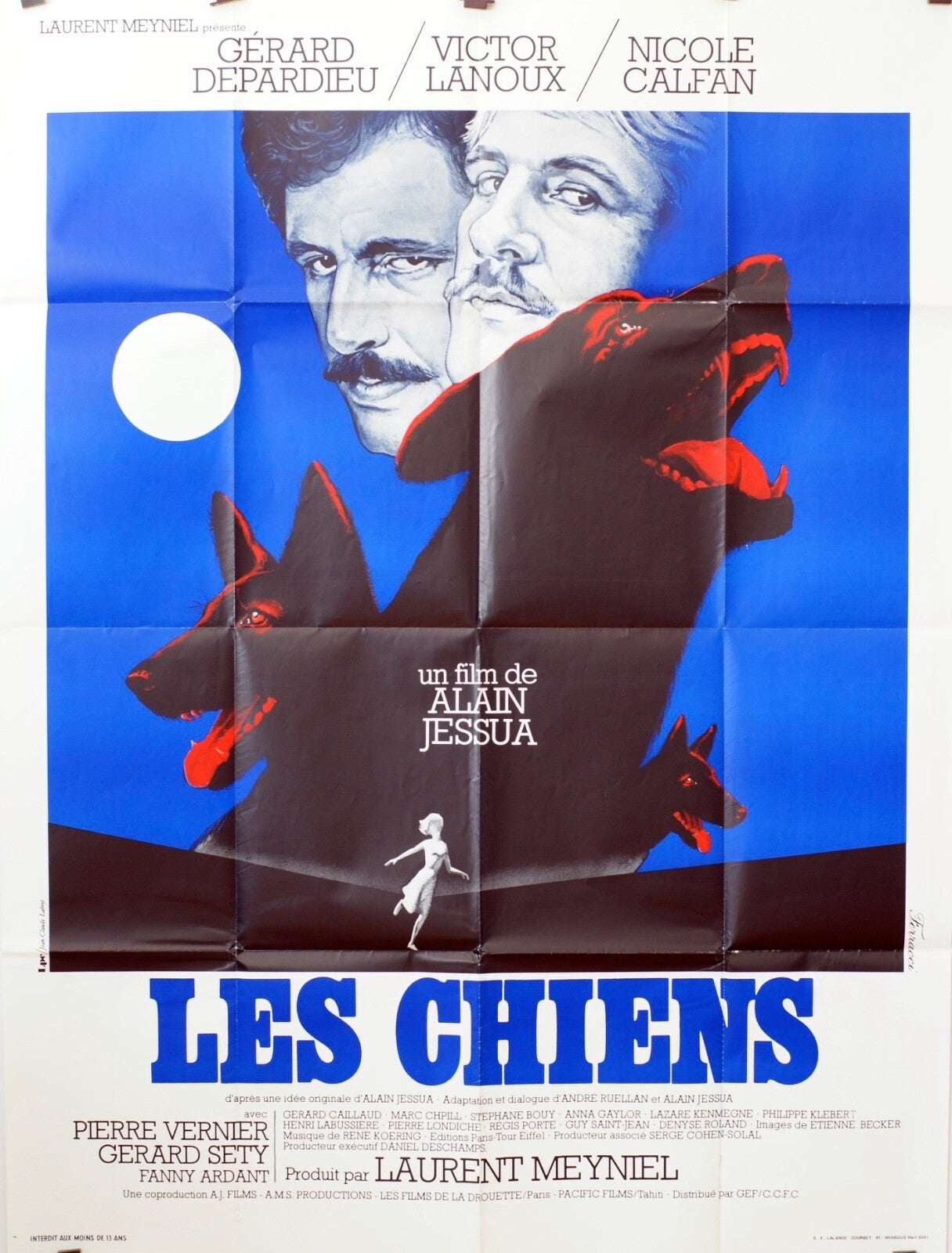 LES CHIENS, 1979 MOVIE POSTER ORIGINAL 120x160 GERARD DEPARDIEU