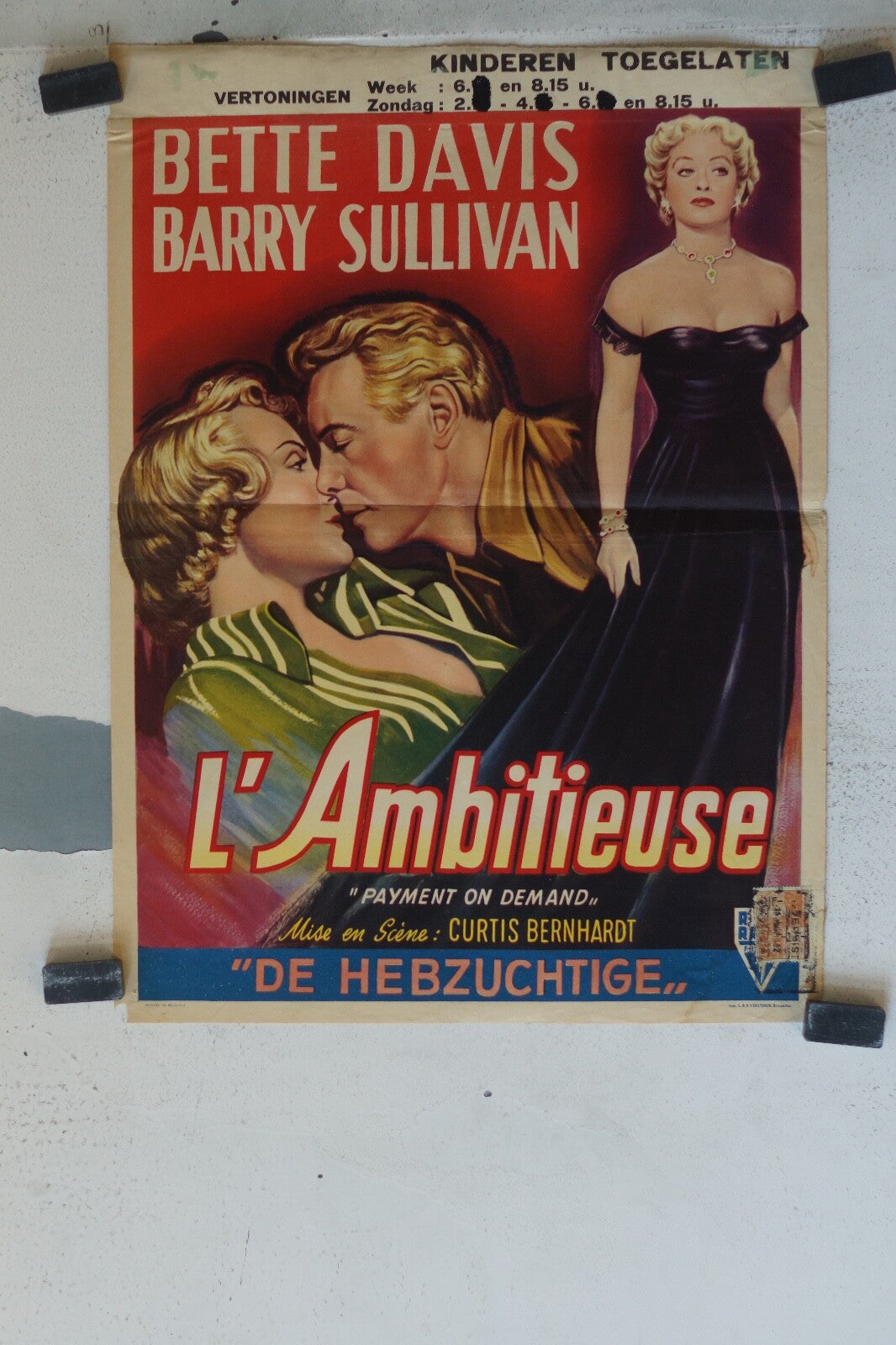 AMBITIEUSE (L’) MOVIE POSTER ORIGINAL 48x36 Bette Davis , Barry Sullivan 
